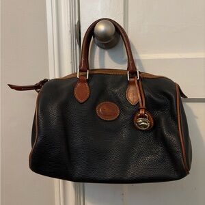 Dooney & Burke - All Weather Leather 3.0 Barrel Satchel 28: black w/ brown trim